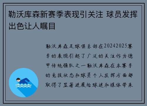 勒沃库森新赛季表现引关注 球员发挥出色让人瞩目